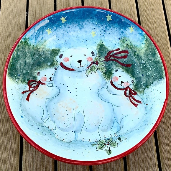 Vtg Retired Certified International Enchanted Santa Individual Pasta Bowl Plate - Picture 2 of 14